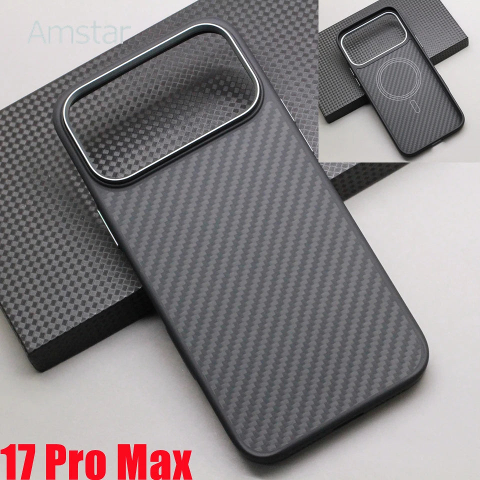 iPhone 17 Series Carbon Fiber MagSafe Case – Kevlar Aramid + Soft TPU Frame